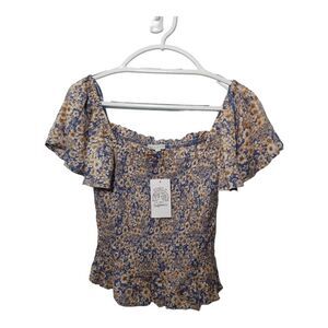 Patrons of Peace Floral Flutter Sleeve Smocked ‎ Off The Shoulder Top Sz S